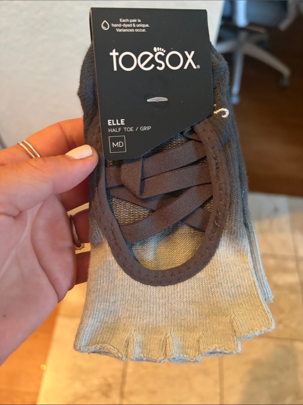 New Toesox Elle Half-Toe Grip Socks in Gray and Cream